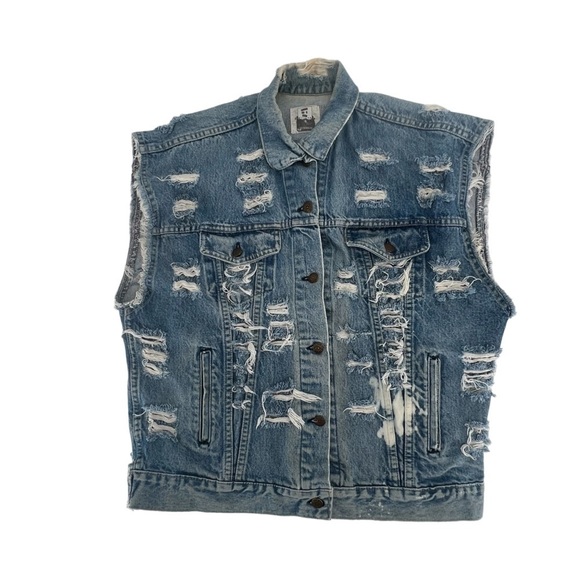 Furst Of A Kind Unisex American Flag Distressed Jean Vest Size Large - Picture 3 of 4